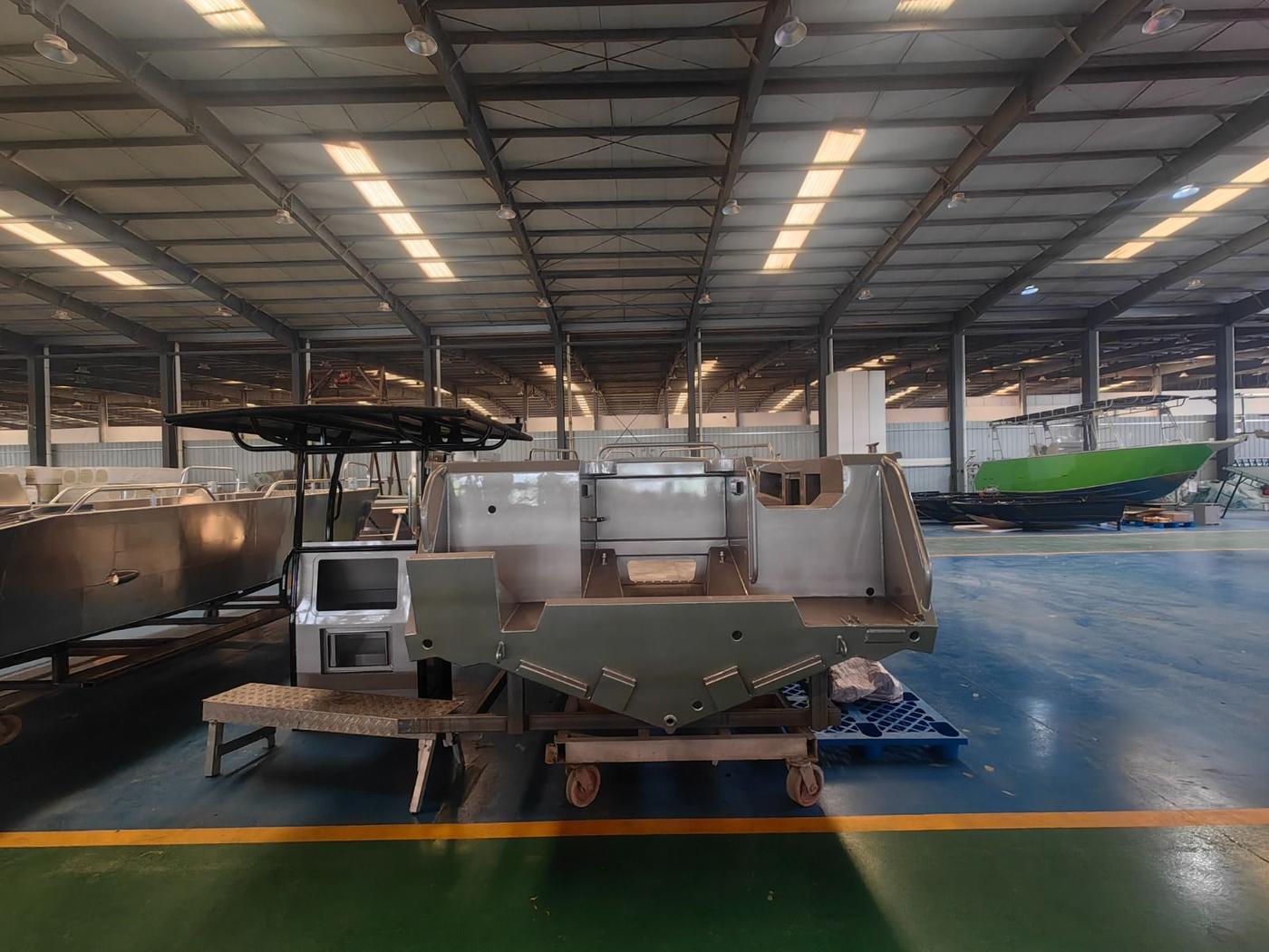 Boat with T-top frame, nearing completion