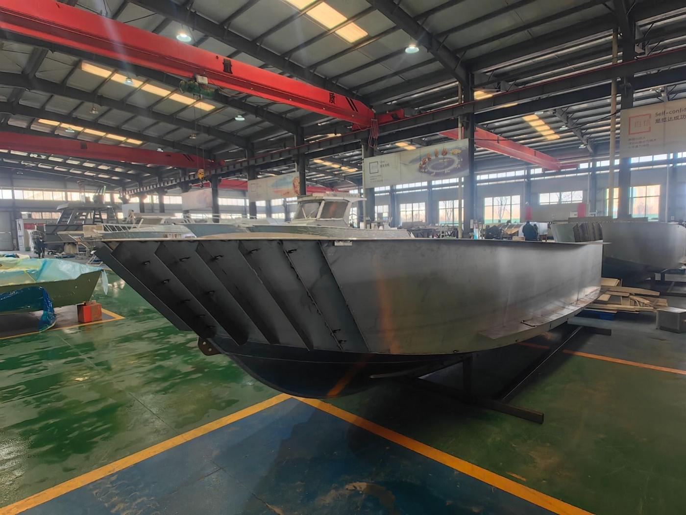 Deep-V hull on the factory floor