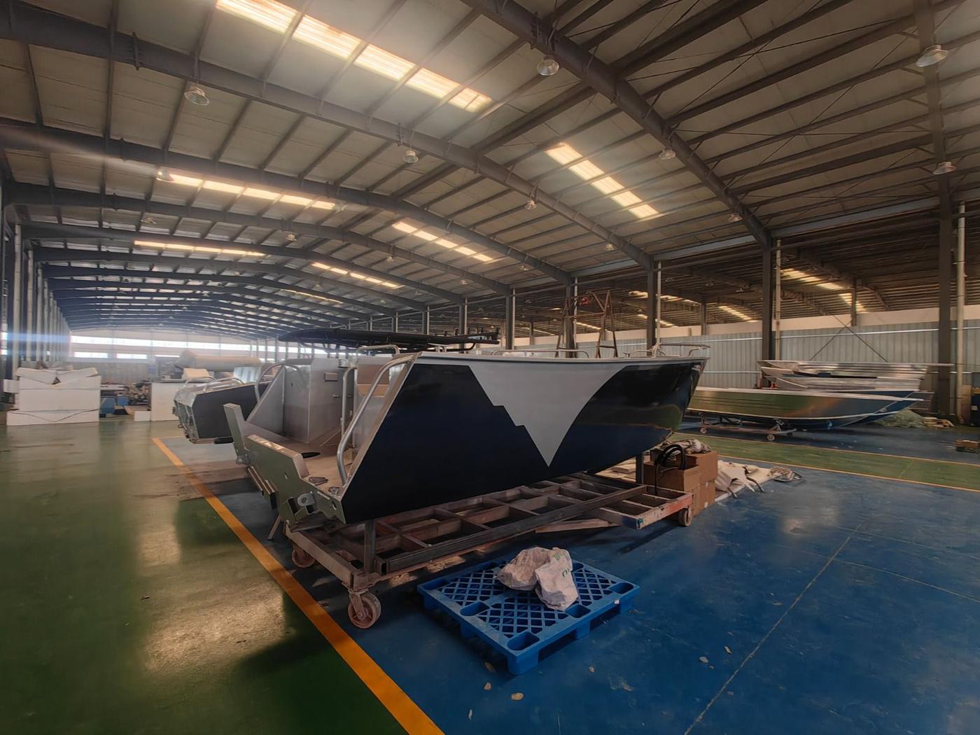 Painted hull on a build trolley